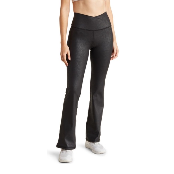 90 DEGREE BY REFLEX Lux Cracked Faux Leather Flare Leggings